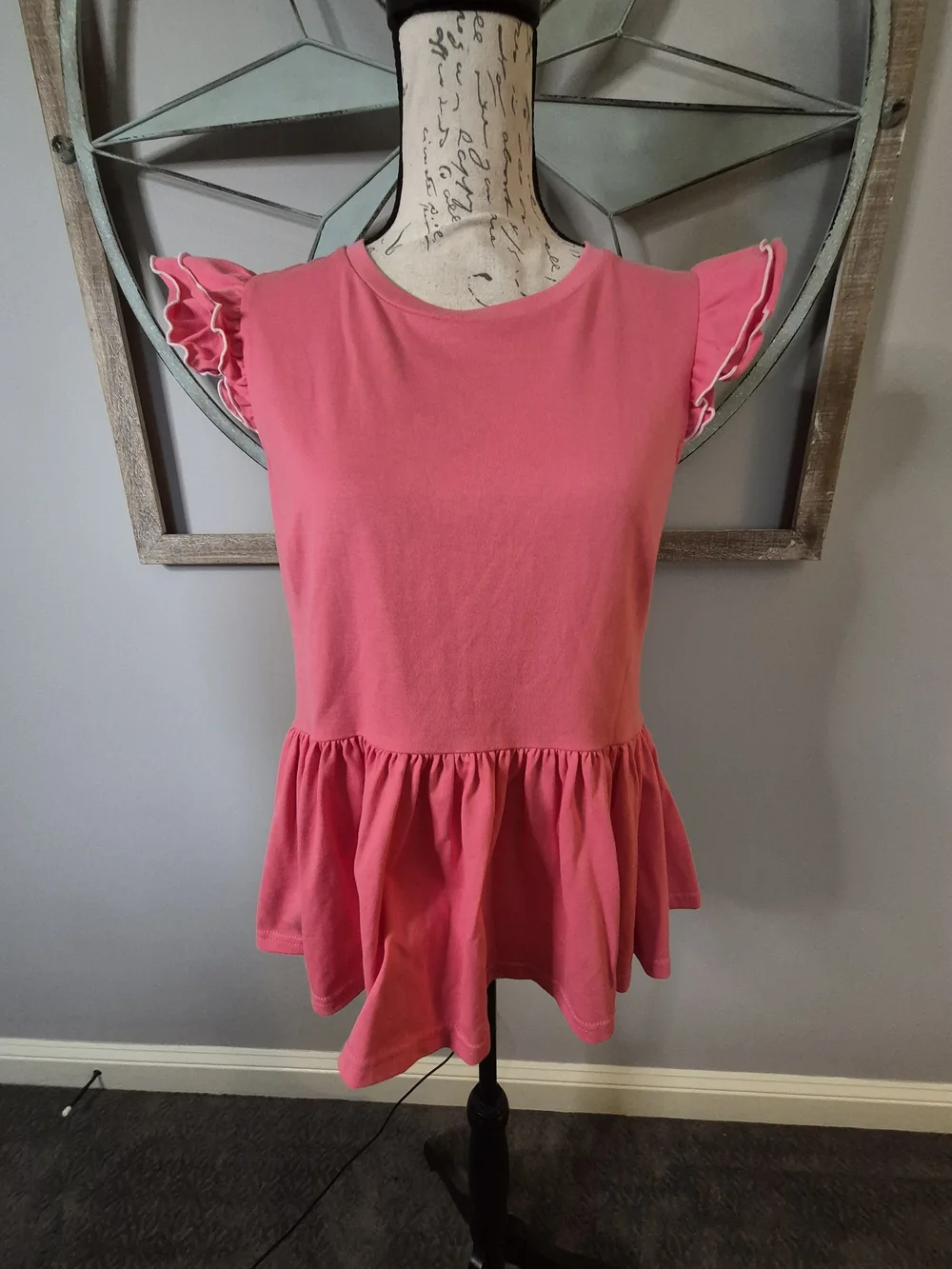 Kate Spade New York Cotton Peplum Ruffle Sleeve Tee Deep Dahlia Pink - S